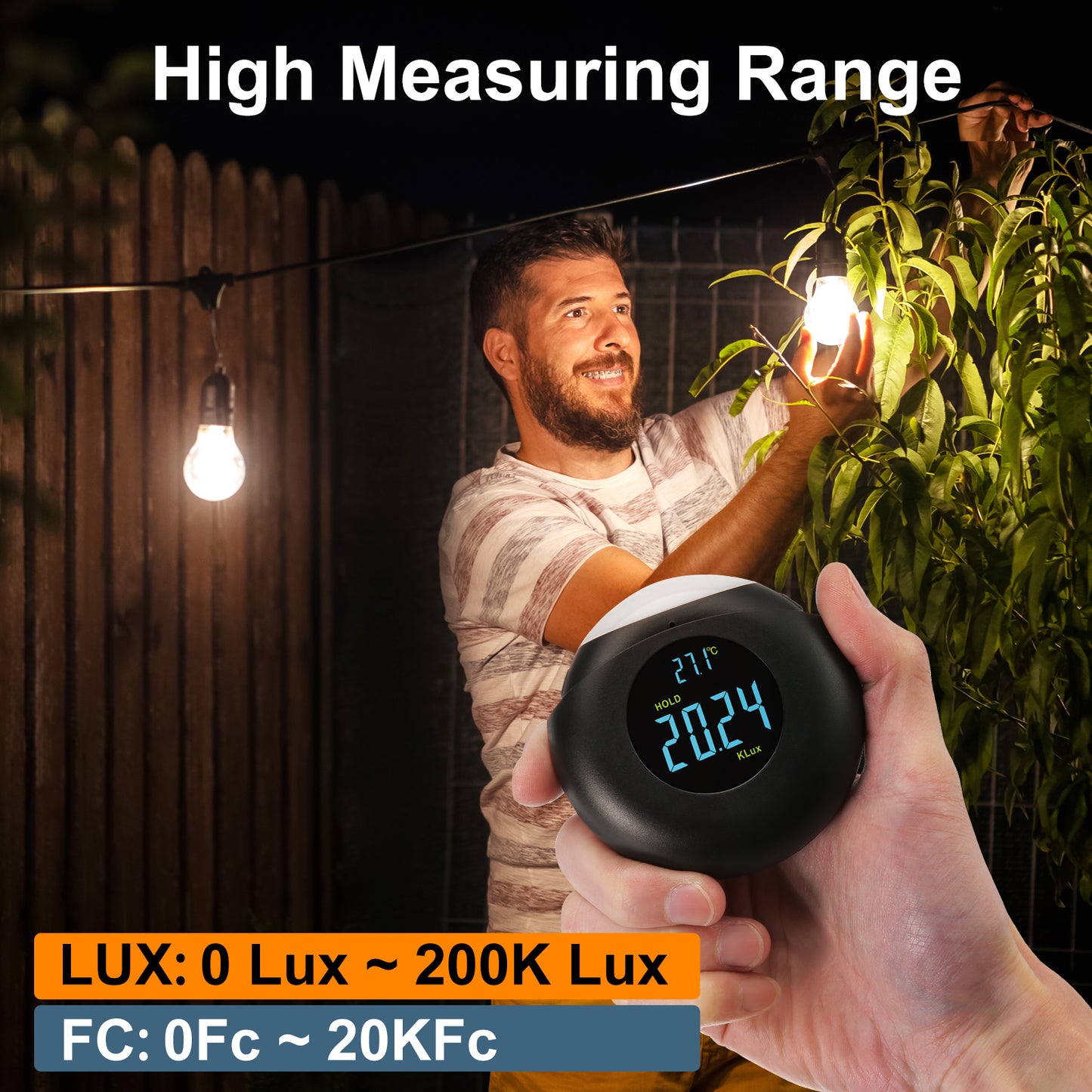 SWAREY Light Meter 360° Detector Digital Illuminance Meter Handheld Ambient Measurer, Measurer with Range up to 200,000 lux with LCD Display, Light Meter for Factories, Warehouses, Offices