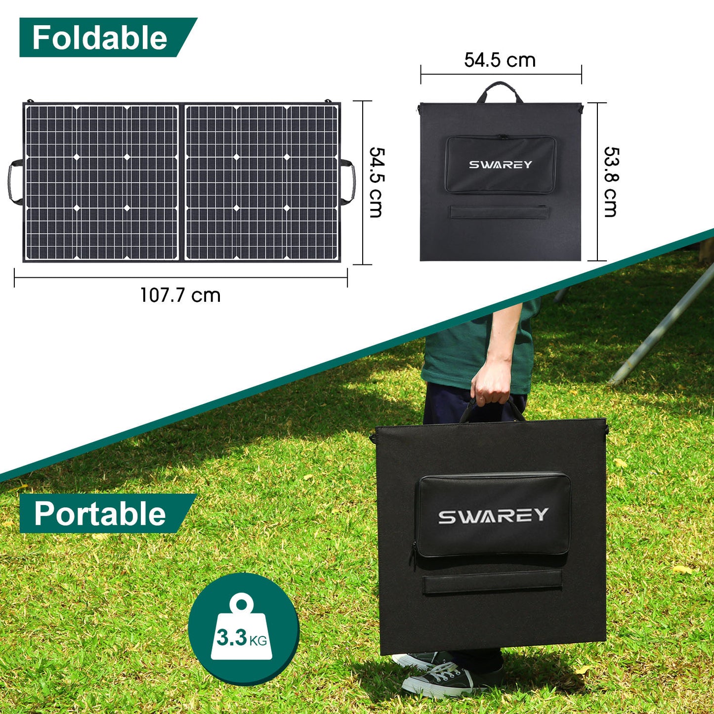 Swarey 100W 12V Foldable Portable Solar Panel Charger USB for RV/Camping/Power station