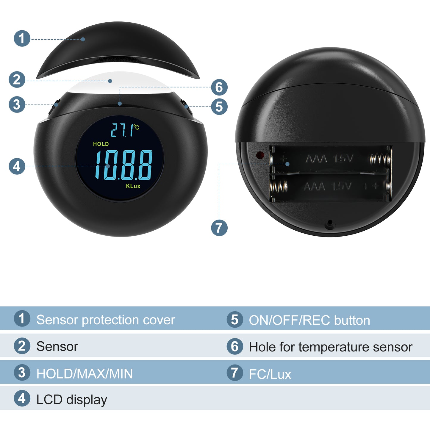 SWAREY Light Meter 360° Detector Digital Illuminance Meter Handheld Ambient Measurer, Measurer with Range up to 200,000 lux with LCD Display, Light Meter for Factories, Warehouses, Offices