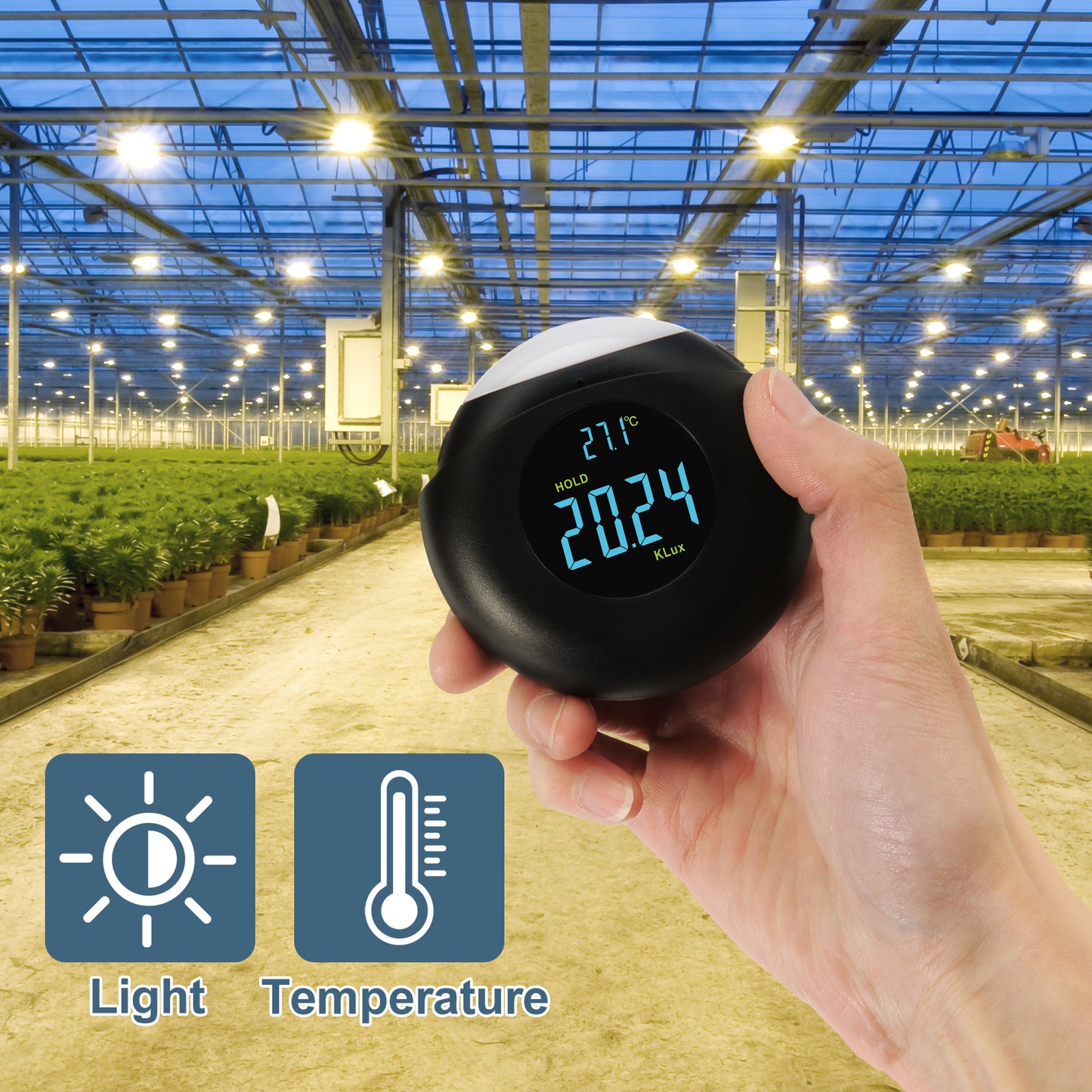 SWAREY Light Meter 360° Detector Digital Illuminance Meter Handheld Ambient Measurer, Measurer with Range up to 200,000 lux with LCD Display, Light Meter for Factories, Warehouses, Offices