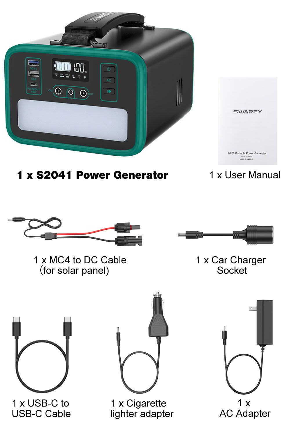 Swarey 240Wh Portable Power Station Solar Generator Backup Emergency Battery Charger