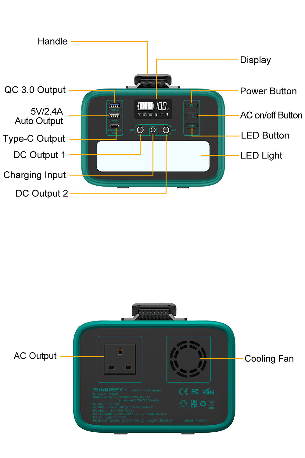 Swarey 240Wh Portable Power Station Solar Generator Backup Emergency Battery Charger