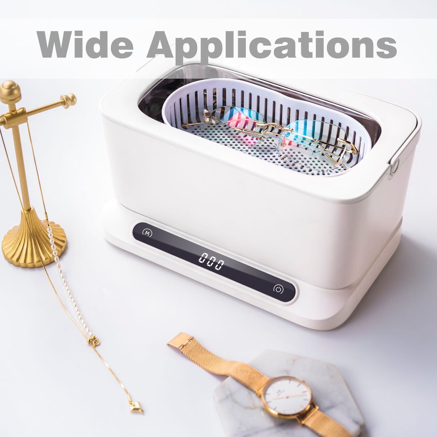 SWAREY Ultrasonic Cleaner 800ML Ultrasonic Jewelery Cleaner with 2 Baskets and 4 Cleaning Modes 45KHz Large Capacity Professional Ultrasonic Cleaner for Dentures Jewelry Glasses Watches Coins