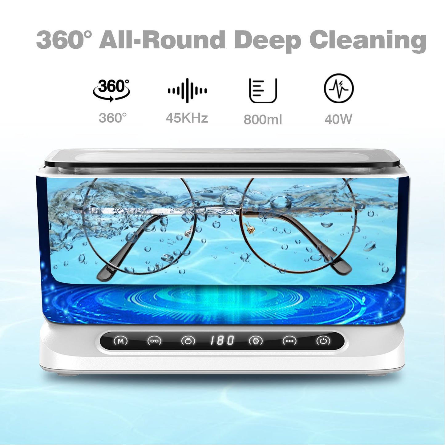 SWAREY Ultrasonic Cleaner 800ML Ultrasonic Jewelery Cleaner with 2 Baskets and 4 Cleaning Modes 45KHz Large Capacity Professional Ultrasonic Cleaner for Dentures Jewelry Glasses Watches Coins