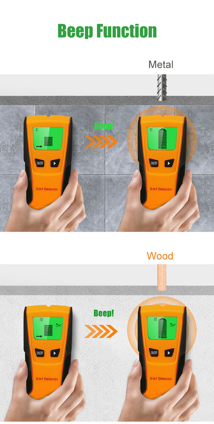 Swarey Electronic Stud Finder 3-in-1 Wall Detector Metal Wood AC Wire Scanner Automatic Calibration with LCD Display LED Indicators Beep Function Anti-skid