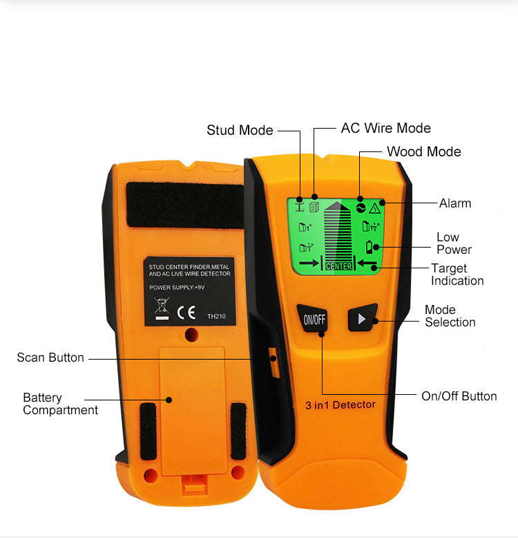 Swarey Electronic Stud Finder 3-in-1 Wall Detector Metal Wood AC Wire Scanner Automatic Calibration with LCD Display LED Indicators Beep Function Anti-skid